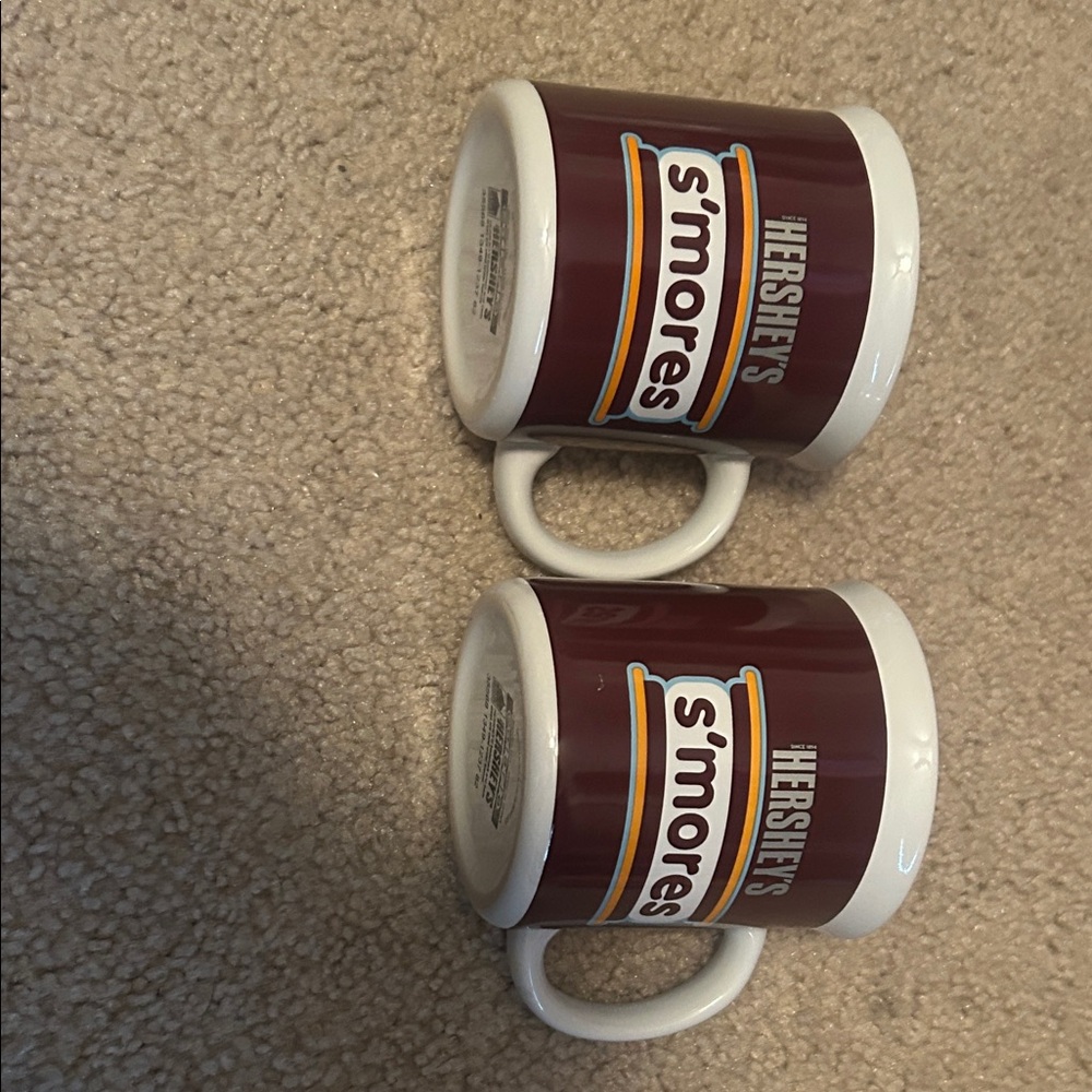 S’mores Mug Set Maroon White Ceramic Campfire Hot Cocoa Coffee Cups (2)